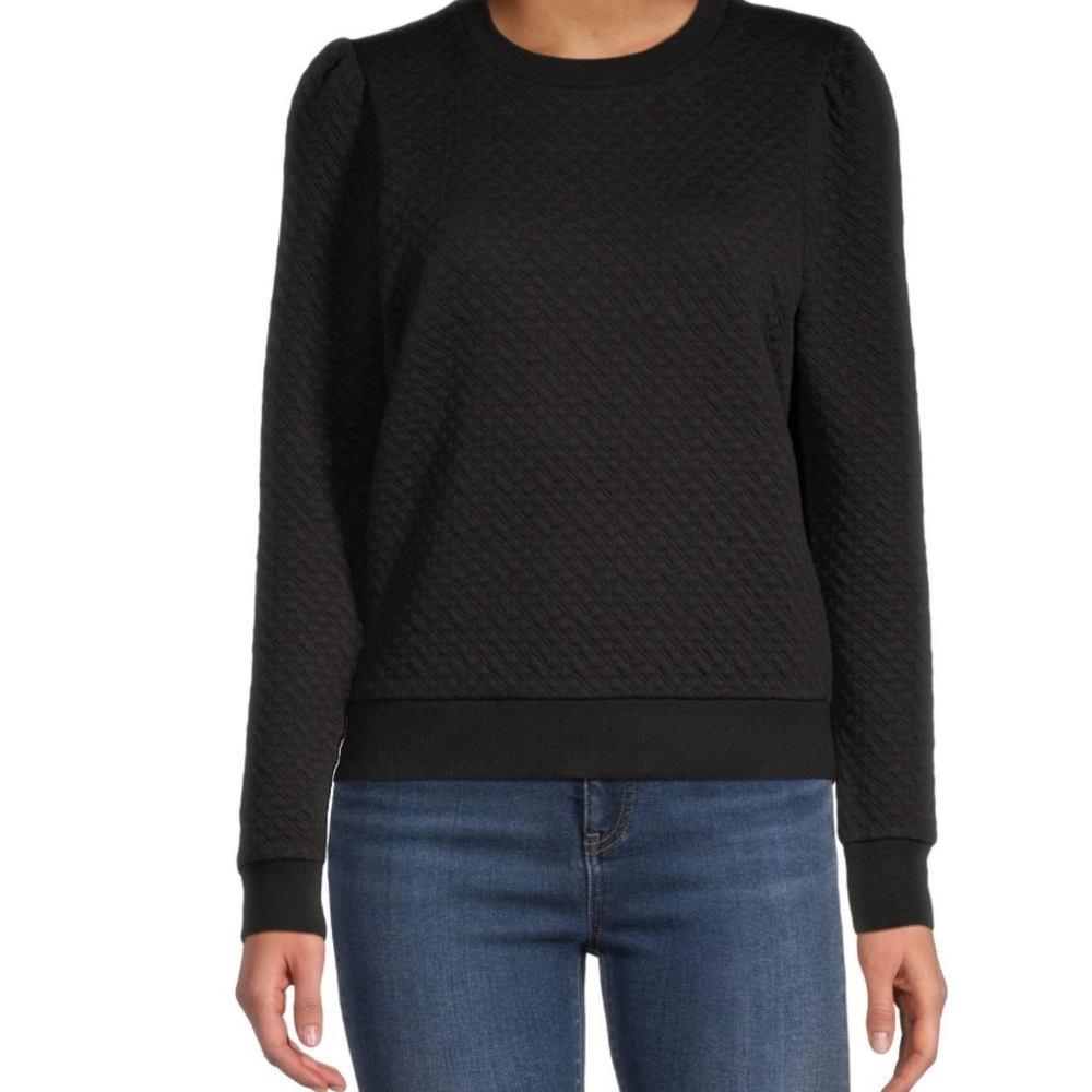 Crown & Ivy Black Quilted Puff-Sleeve Sweatshirt